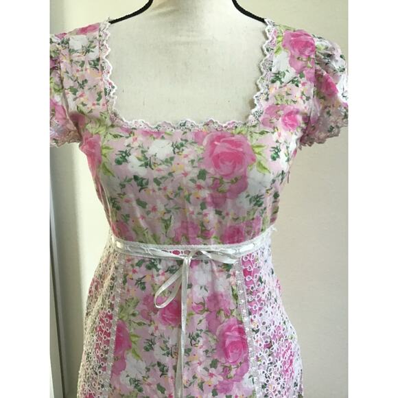 LoveShackFancy 🌷 Cottagecore Pink Floral Embroidered Lace Rare Midi Dress sz 0 - Picture 4 of 15